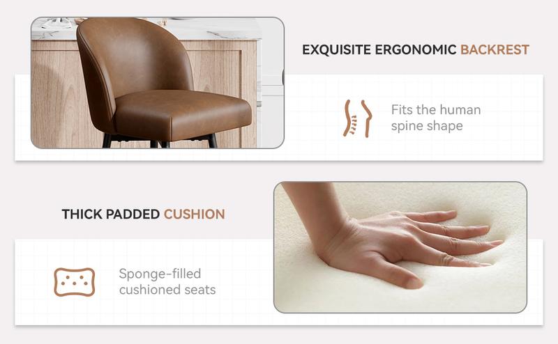 Bar Stools Set of 2,360° Swivel Barstools with High Back and Metal Legs,26" Seat Height, Upholstered PU Leather for Kitchen Island, Dining Room,Cafes