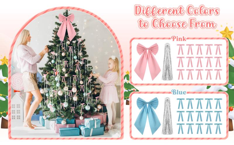 24 Pcs Burgundy Velvet Christmas Tree Bows Door Pink Velvet Bows Christmas Tree Bows Vintage Bow Includes1 Large Satin Christmas Tree Topper with Strands Silver Tinsel Icicles for Christmas Tree Decoration Garland Decor Holiday Wreath Gift Wrapping