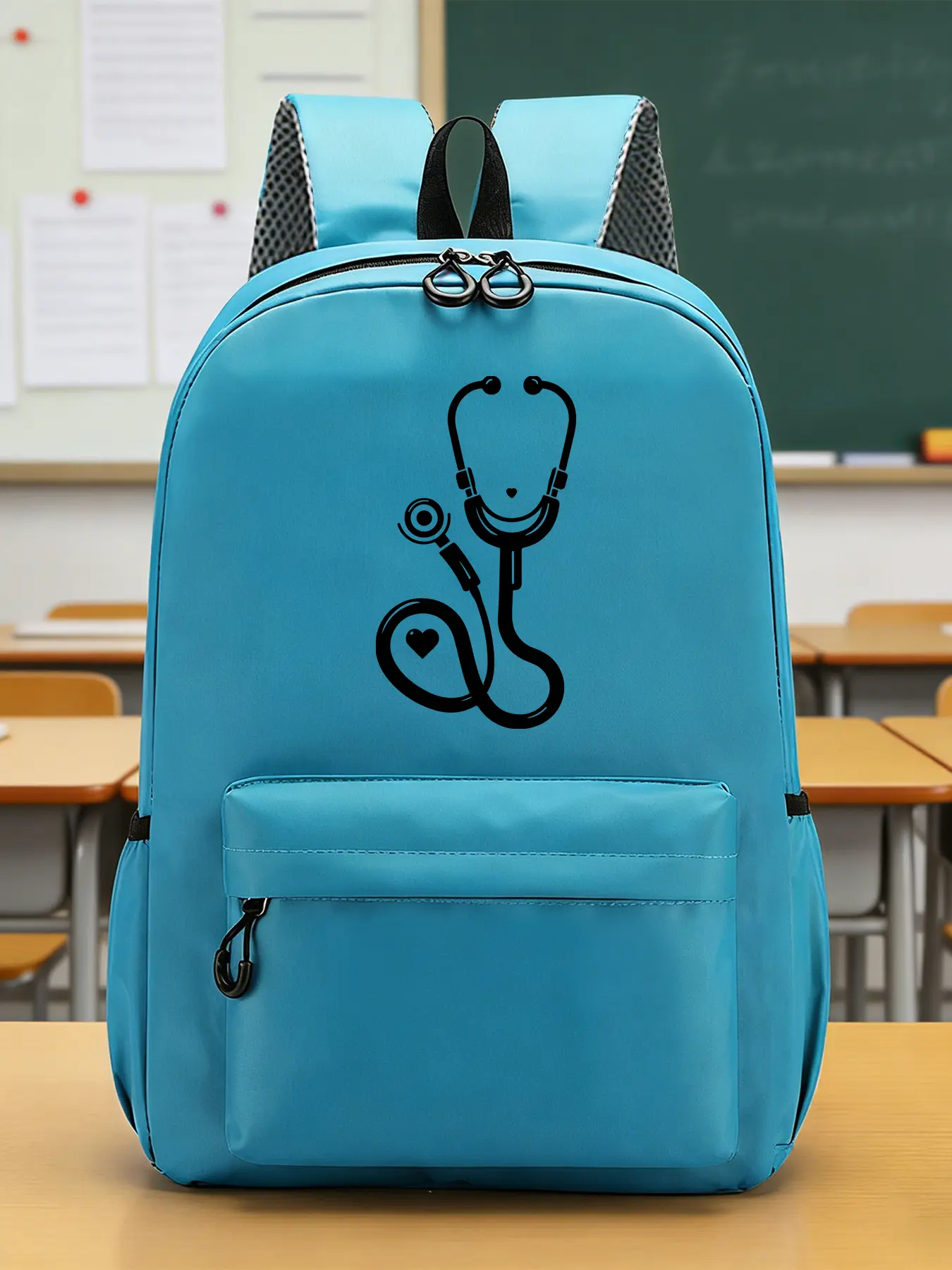 Nurse Stethoscope Pattern Fashion Backpacks, Casual Backpacks, Travel Backpacks, Adjustable Shoulder Straps, Zipper Closure, Separate Small Compartments, Side Pockets, Suitable for Study or Daily Commuting, An Ideal Gift.