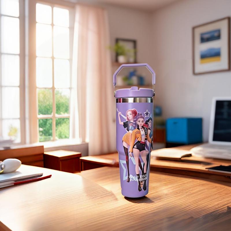 K-Pop Ghost Hunter Vacuum Insulated Bottle Tumbler Vacuum Flask, Reusable with Lid and Straw, Perfect for Travel Work School Daily Coffee Gift