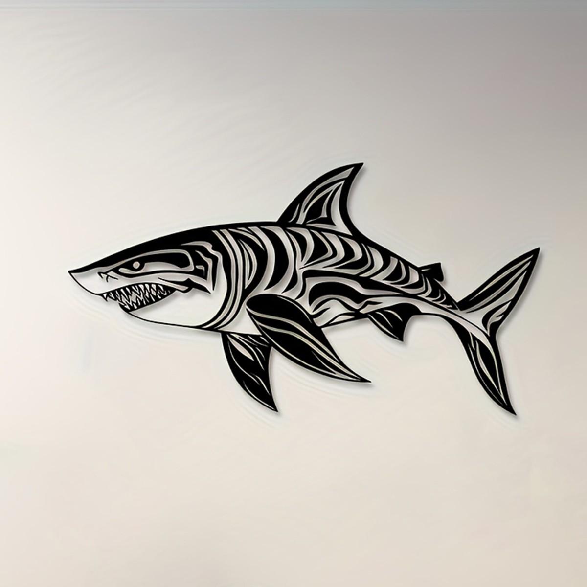 Shark Wall Art Sculpture, Unique Ocean Design, Laser-Cut Metal Decor, Perfect for Home Decoration, Creative Gift Idea