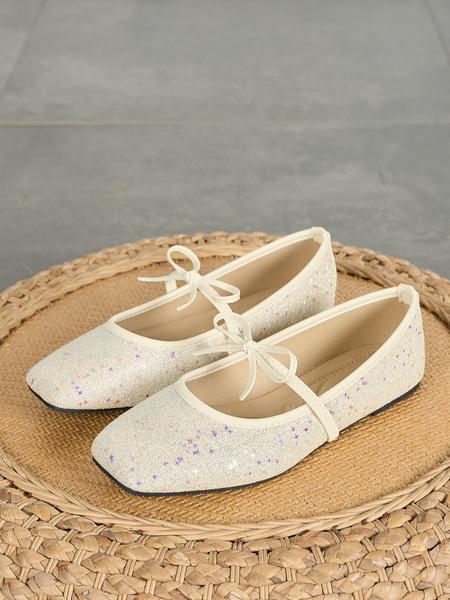 Women's Fashion Flat Shoes Square Toe Star Design Slip-On Soft Textile Rubber Sole Casual Ballet Flats Spring & Fall