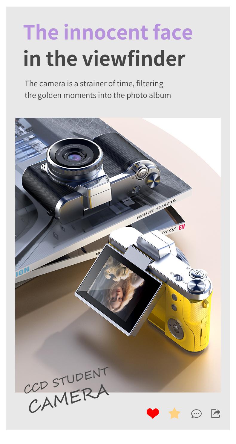 Foldable Screen Student Camera, Retro Ccd Card Camera, 1080P Digital Portable Camera, Includes Phone Chain and 32GB Storage, Perfect Gift