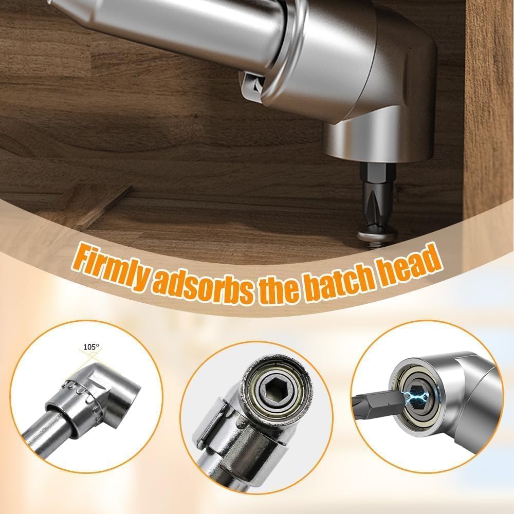 Multi-function Bend Screwdriver Bit Screw Hub,105 Degree Right Angle Drill Adapter 1/4" Hex Shank Right Angle Drill Attachment.