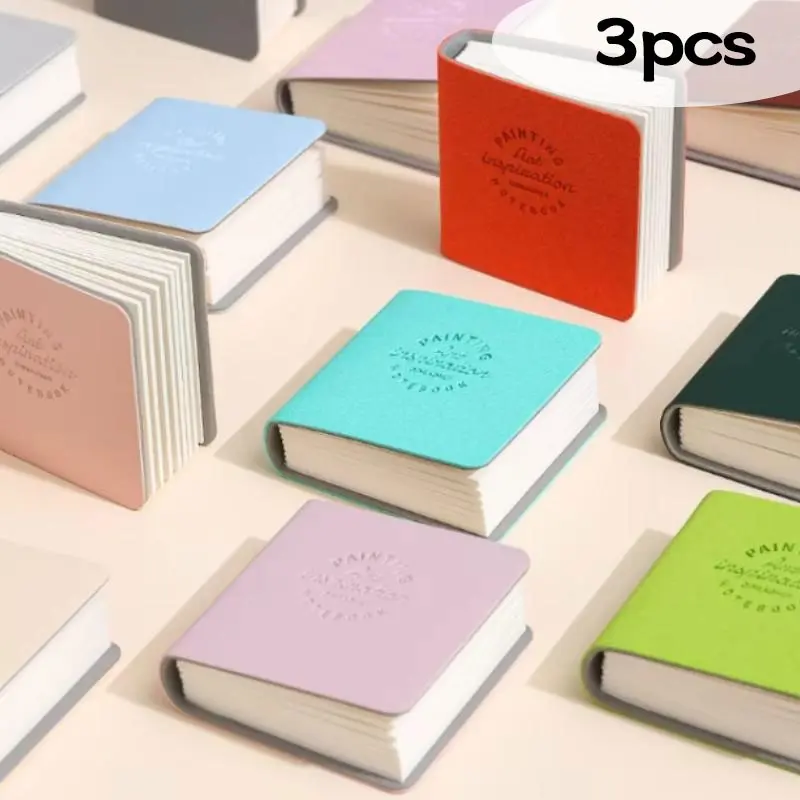 3 Mini Pocket Sketchbooks, PU Leather Cover Blank Dotted Art Notebook, Portable Small Journal, High Aesthetic Handbook, Travel Drawing Sketchbook, Student Office Supplies