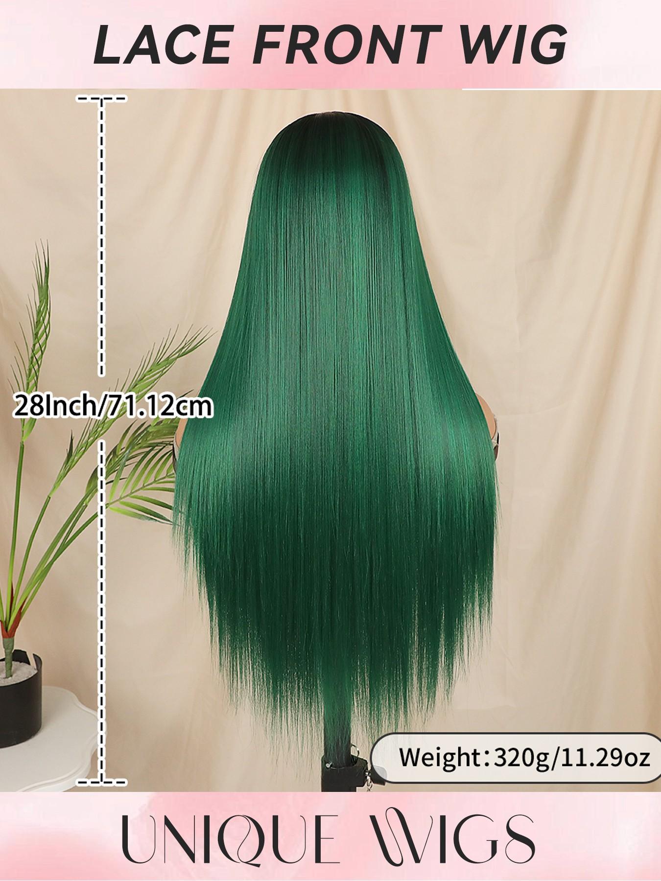 Dark Roots Ombre Long Straight Synthetic Wig, Heat Resistant, 28 Inch, 180% Density, Glueless, Pre-Plucked Hairline, Ready to Wear, Synthetic Hair Wigs
