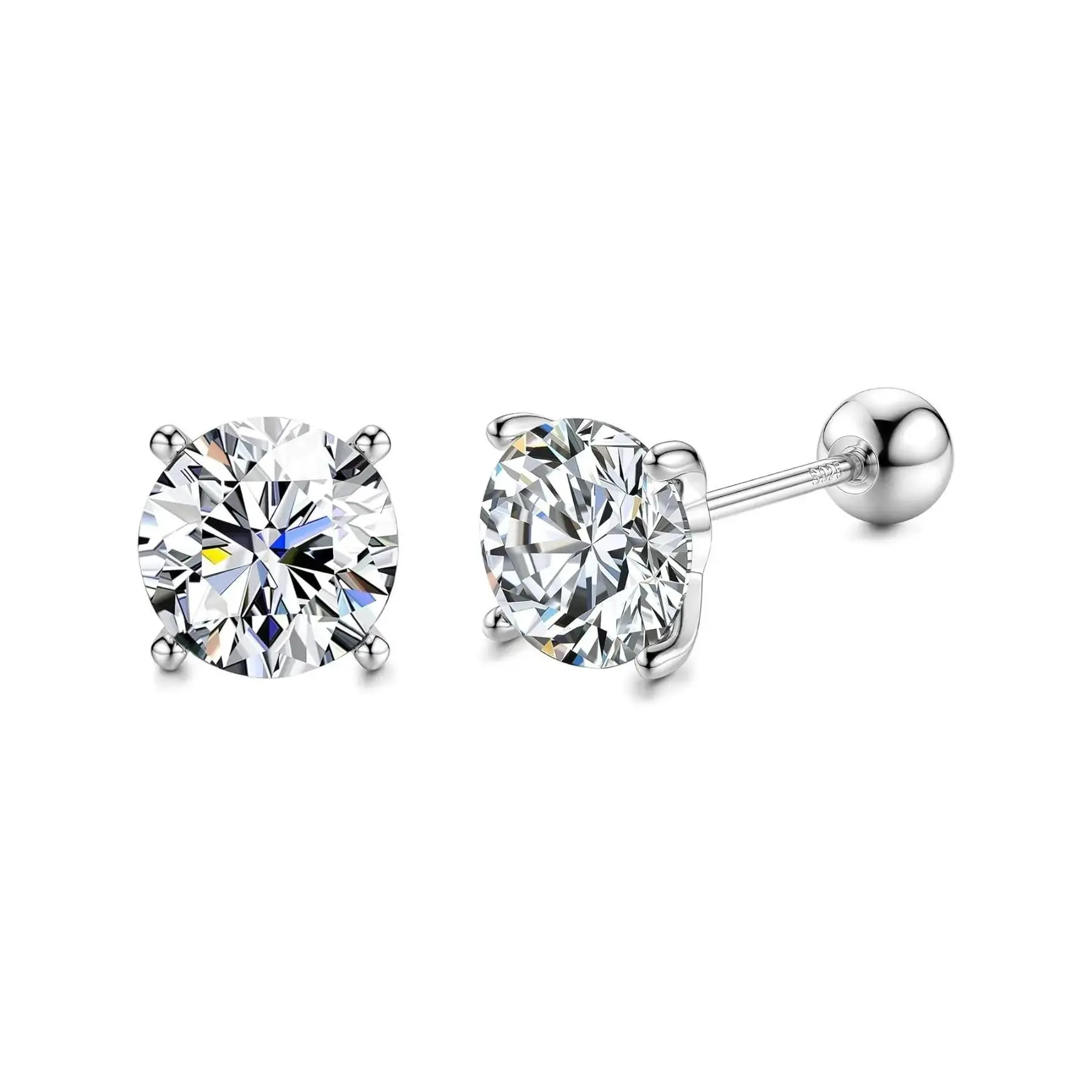 Moissanite Brilliant Stud Earrings 1/2/3ct, D Color Vvs1 Clarity, Gold Plated, Hypoallergenic, Sterling Silver for Women, Ear Studs, Stud Earring Jewelry