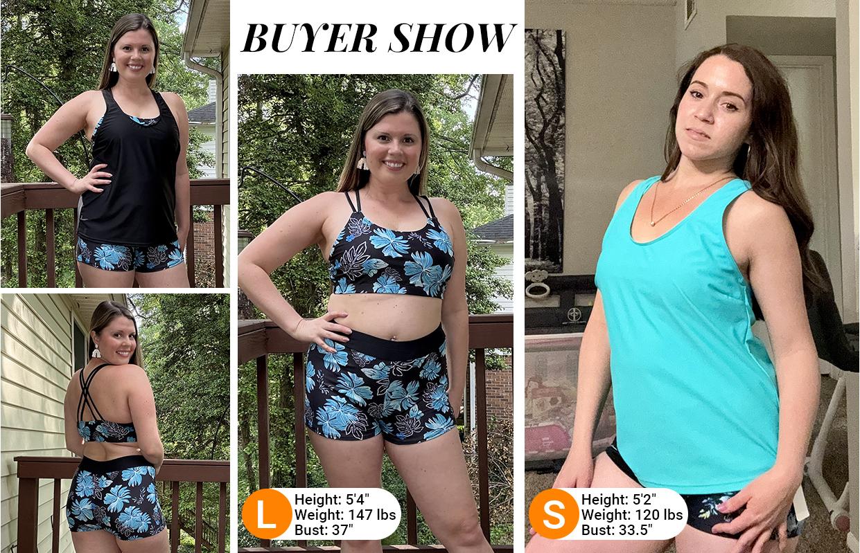 Holipick Three Piece Tankini Set Swimsuits for Women Bathing Suits Swim Tank Top with Bra Boy Shorts Teens Girls Swimwear