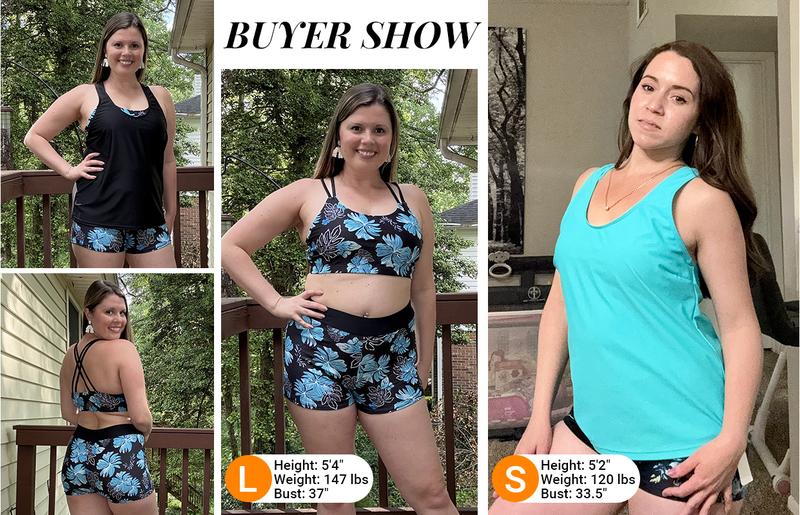 Holipick Three Piece Tankini Set Swimsuits for Women Bathing Suits Swim Tank Top with Bra Boy Shorts Teens Girls Swimwear