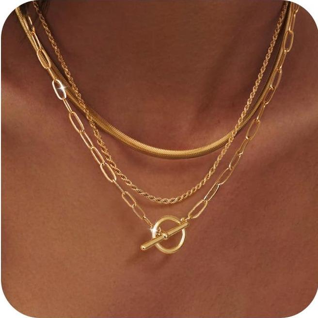 Tewiky Layered Toggle Necklaces for Women: Dainty Link Chain Necklaces Paperclip Cuban Rope Adjustable Choker T-Bar Toggle Clasp Chunky Necklace For Valentine's Day gifts Trendy Jewelry