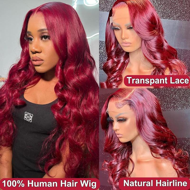 Burgundy Lace Front Wigs Human Hair 180% Density 99j 13X4 Body Wave Lace Front Wigs for Women Red Wigs Pre Plucked with Bleached Knots Natural Hairline