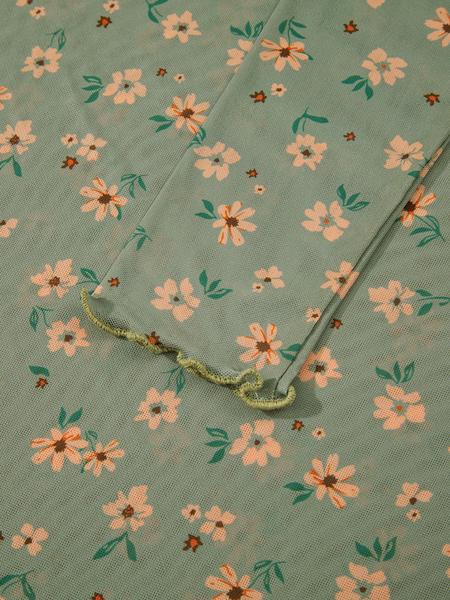 Vintage Floral Print Southern Style Mesh Long Sleeve Top, Women's Casual Fashion, Spring & Fall Wear, Comfortable and Stylish