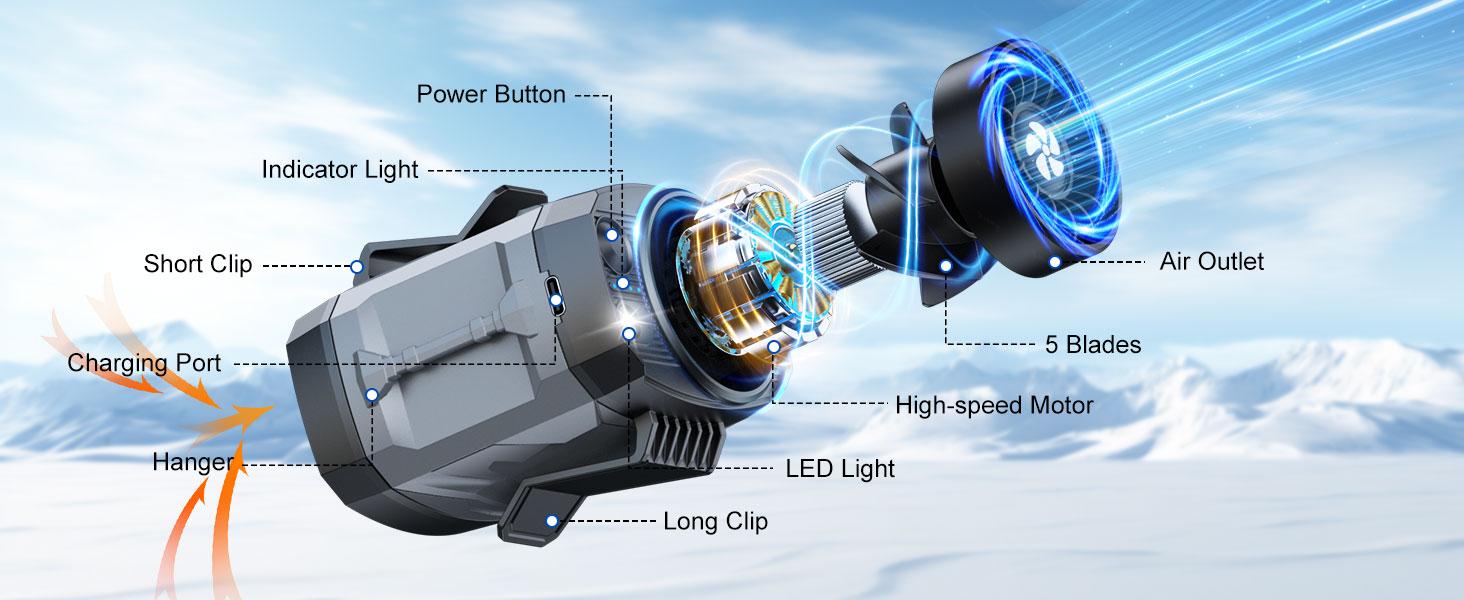 Lentorgi-Portable Fan,Clip Fan Rechargeable With stand,4 Speeds Strong Airflow Small Fan Waist,Weight reduction design,for Travel Camping Outdoor Jobsite,Camping Essentials-Black and Gray