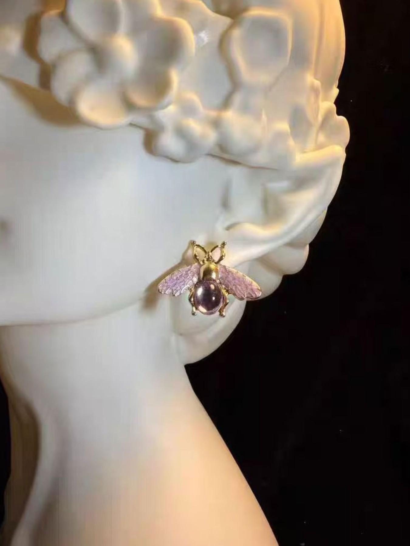 Gemstone Bee Earrings, Whimsical Insect Studs, Retro Style, Simple Fashion, Perfect Gift, Daily Accessory, Party, Holiday