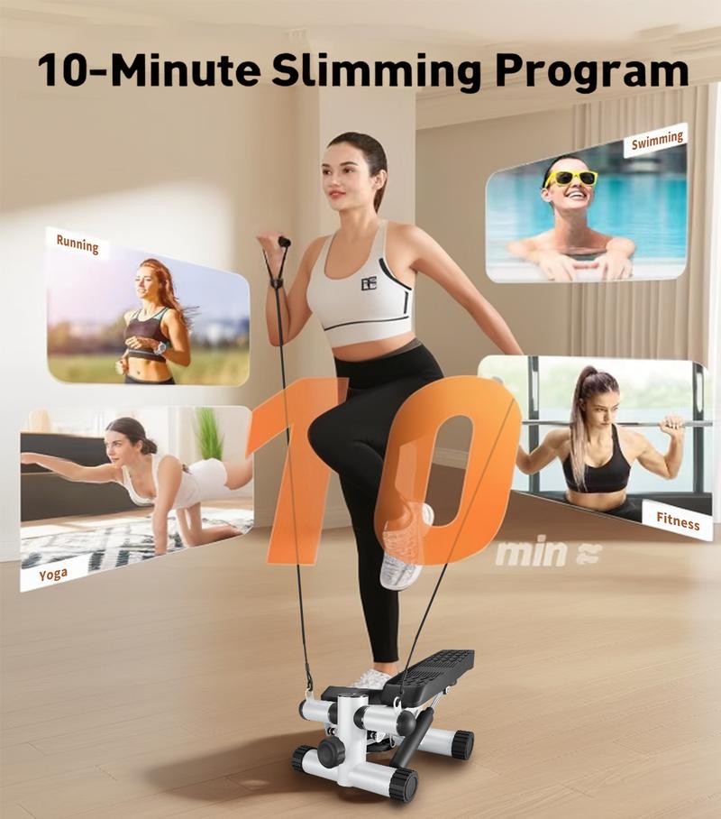 Stepper for exercise, space saving stair stepper with resistance bands, mini stepper for home and office use (300 lbs capacity), hydraulic fitness stepper with LCD display