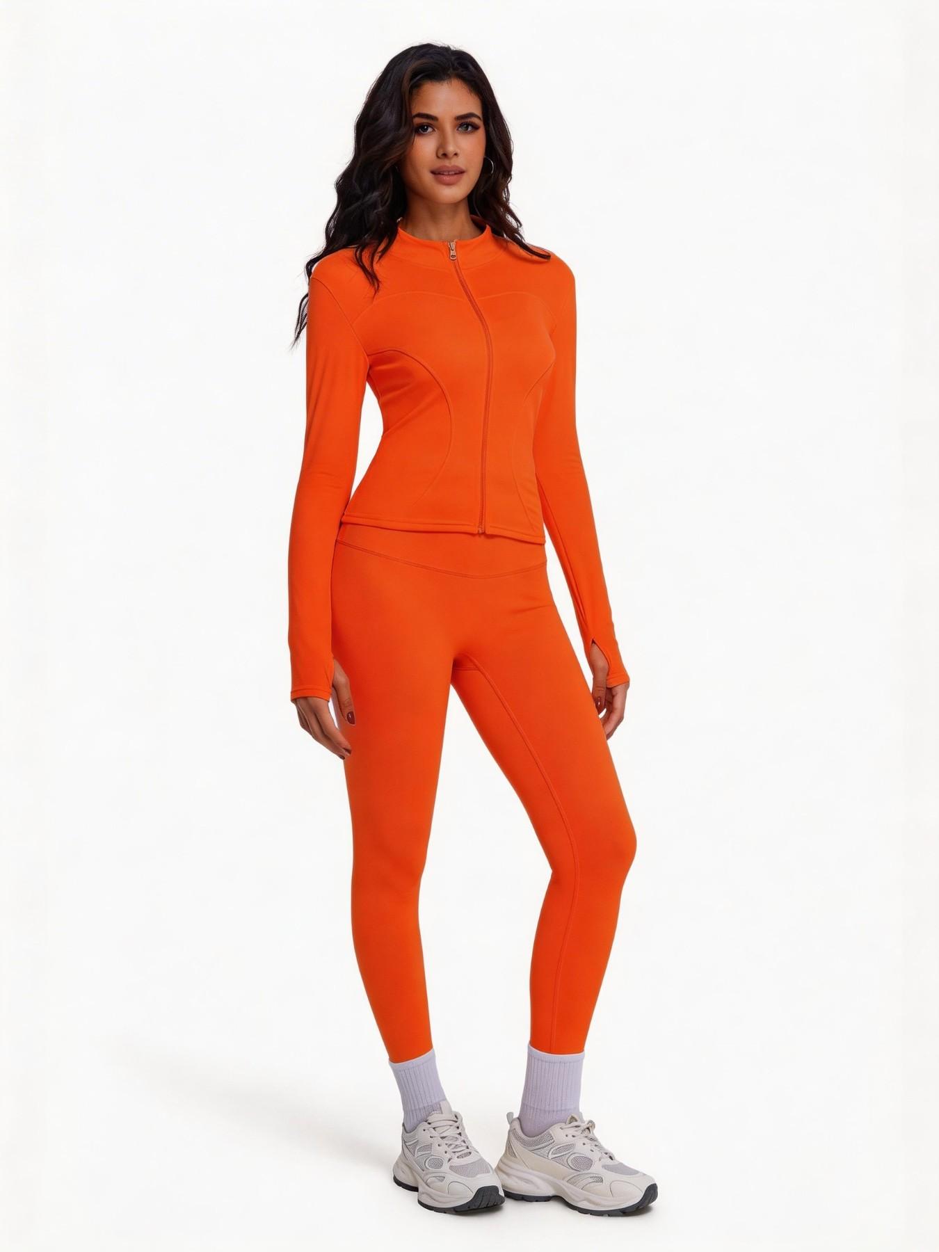 Women's Two-Piece Sport Set, Long Sleeve Zipper Yoga Jacket & High-Waist Tight Pants, Slim Fit, Fall Winter, Gym Running Fitness