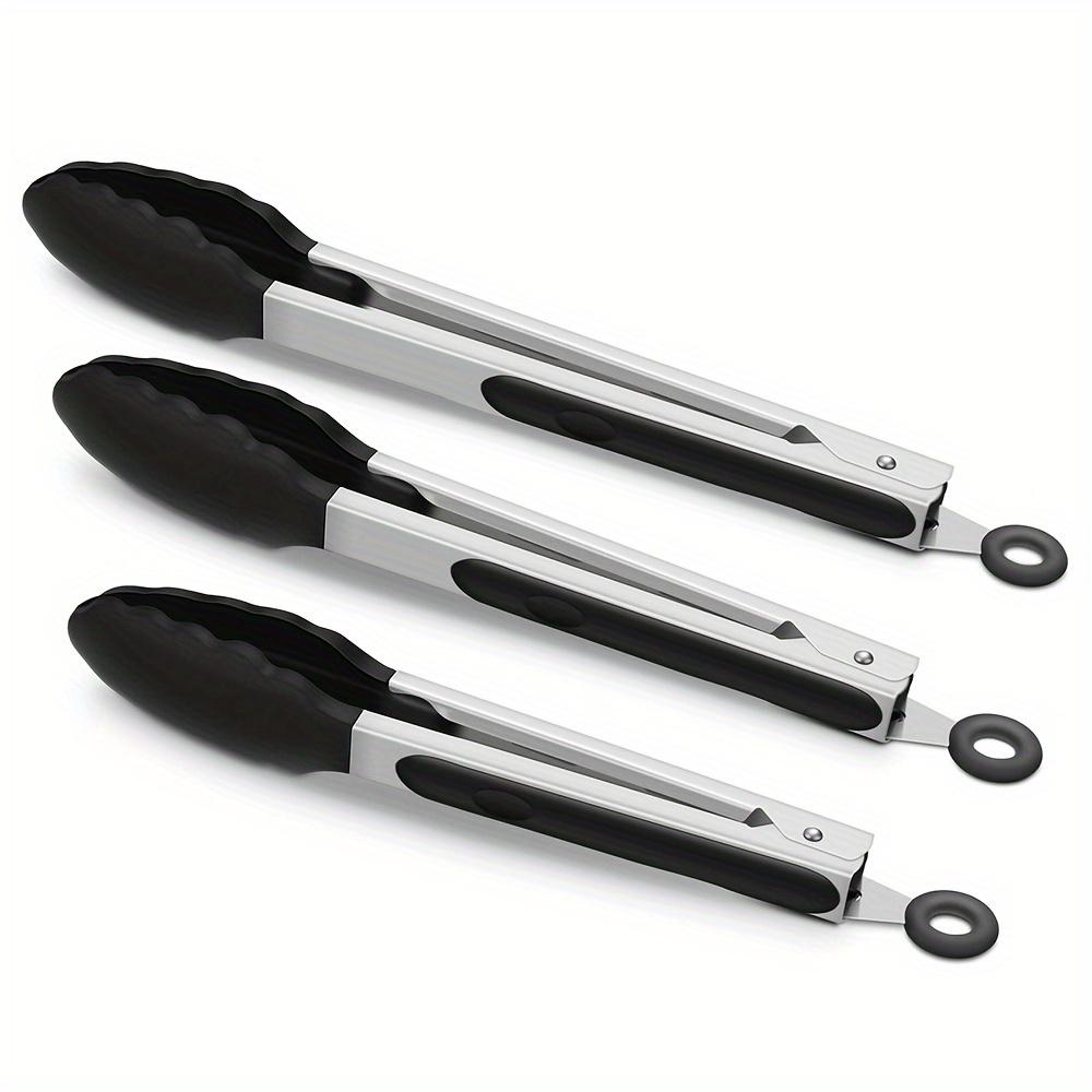 1PC Tongs For Cooking, Kitchen Tongs With Silicone Tips, High Heat Resistant Locking Tongs, Heavy Duty, Great Grips, 7, 9, 12 Inches, Black