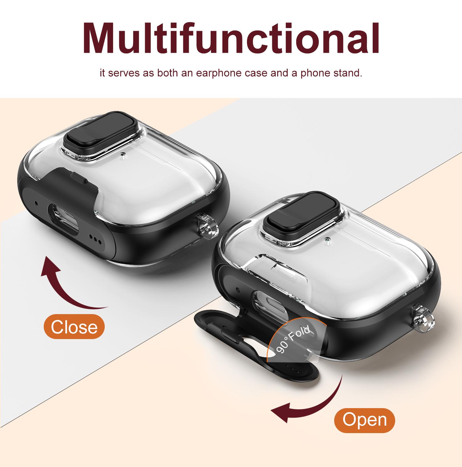 Shockproof Case for AirPods Pro 3 Case (2025) Pro 2 AirPods 4 with Phone Stand & Cleaner Kit, Cute Soft Silicone Cover Case with Keychain for Women Men