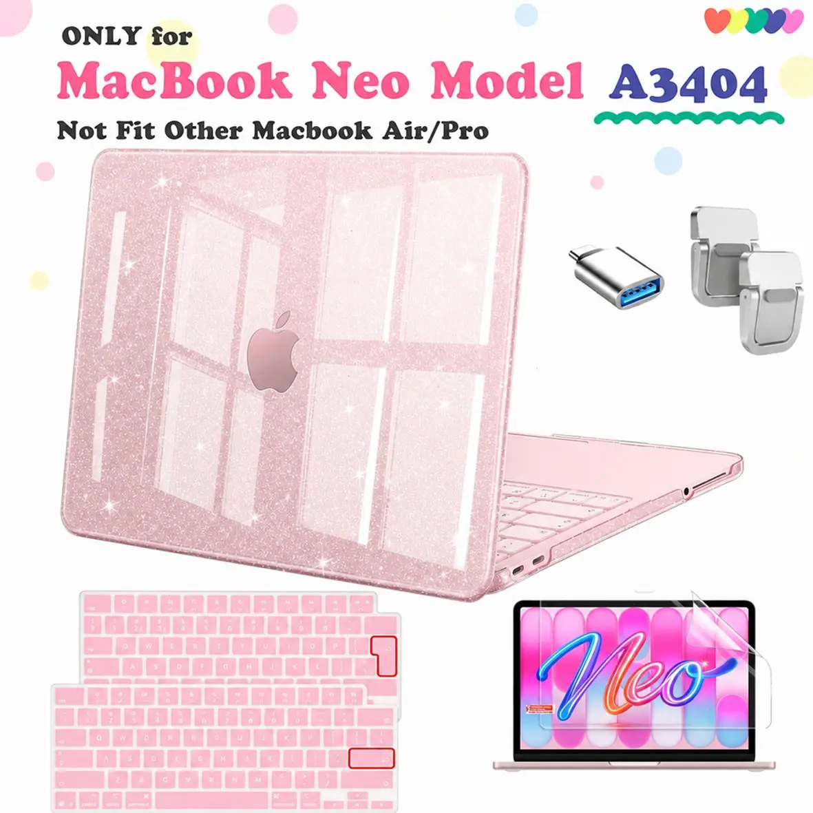Nexabridge Macbook Neo 13-Inch 4-In-1 Protective Case, Keyboard & Screen Protectors, USB Adapter, Stand, Scratch Resistant, Multiple Colors, Gift Idea