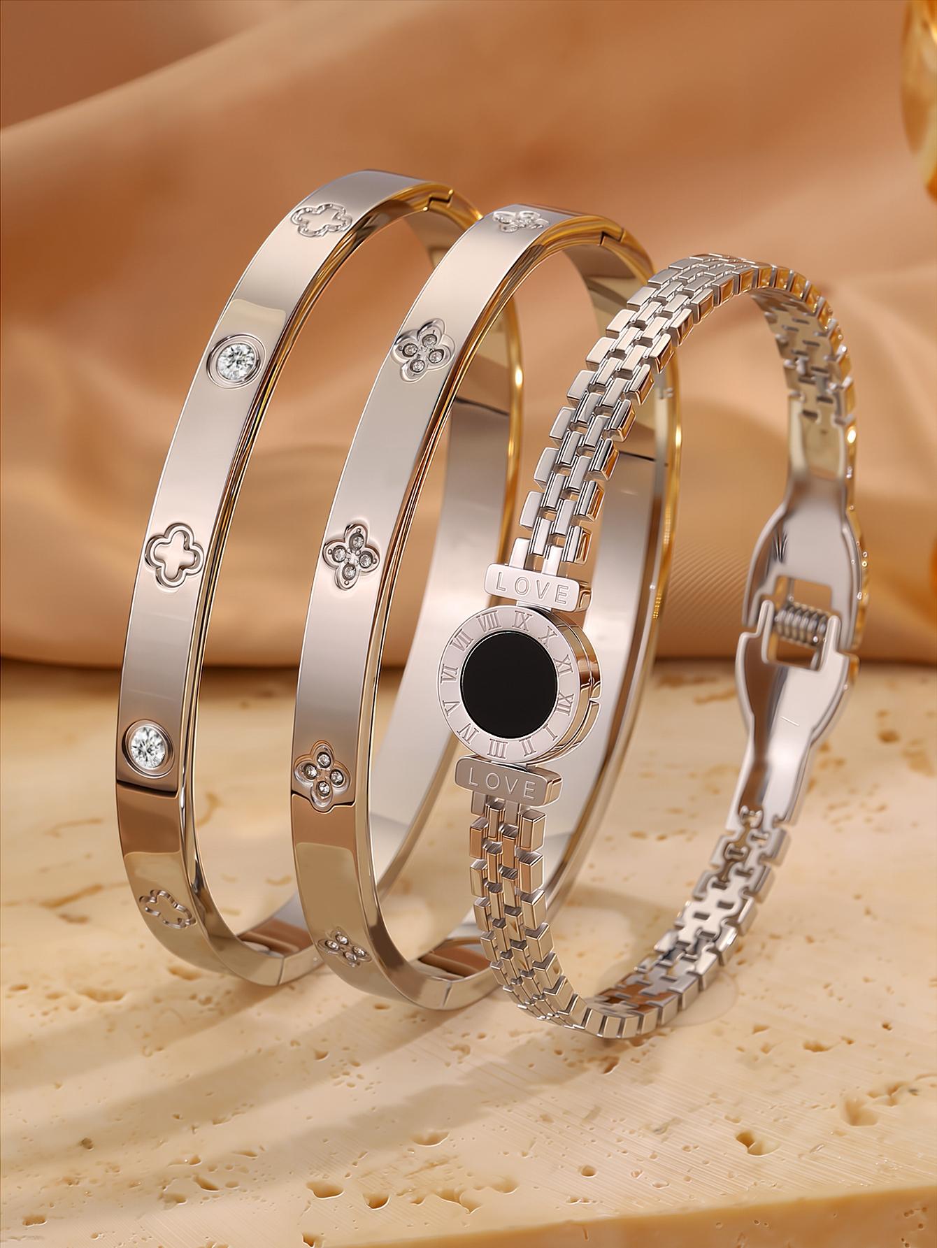 French Luxury Classic Bracelet Set, Stainless Steel Fashion Accessory, Perfect Birthday Gift & Vacation Wear, Casual Style
