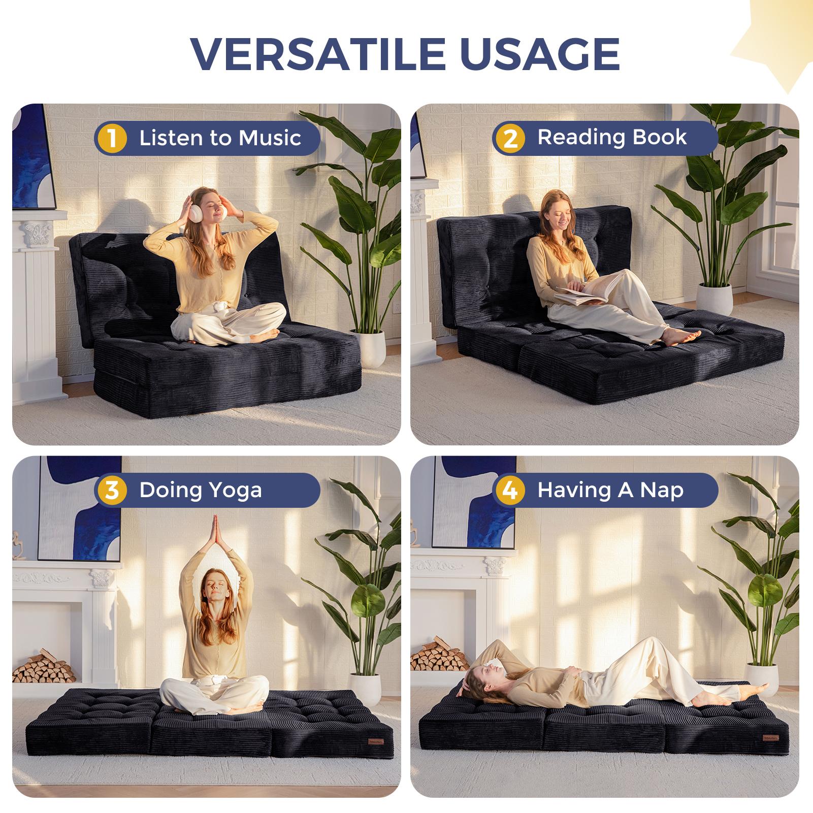 MAXYOYO 6 Inch Tri-Fold Mattress, Twin/FullQueen Size Portable Floor Bed with Corded Fabric. Firm Foam for Guest Room, Dorms & Camping