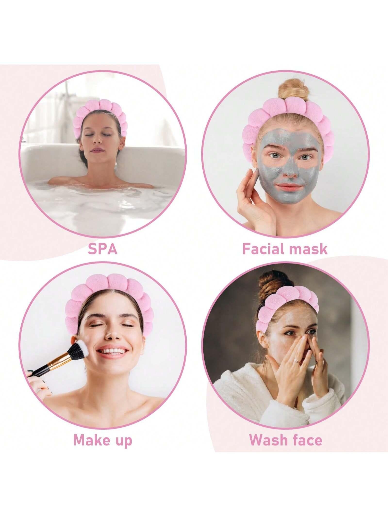 1 Face Washing Headband, 2 Face Washing Wrist Straps, 3 Set Of Hydrotherapy Headbands, Makeup, Face Washing & Skincare Headbands, Pink Velvet Sponge Headbands, Soft Headband