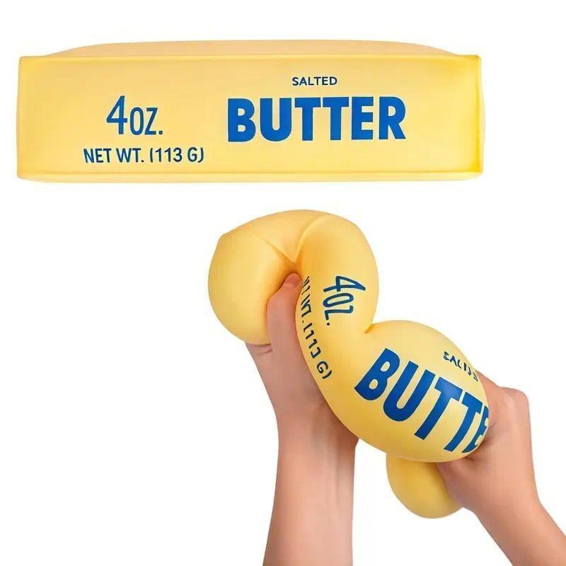 1 Ultimate Stress Relief Squeeze - A New Ultra-Soft, Slow-Rebound Butter Stick-Shaped Stress Ball - A Unique and Fun Stress Relief Toy Mimicking Real Food Shapes. The Butter Stick-Shaped Stress Ball is Extra Soft to Squeeze