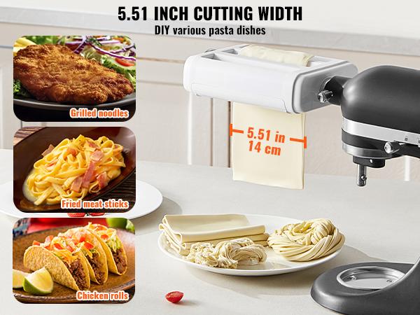 VEVOR Pasta Attachment for KitchenAid Stand Mixer, 3-IN-1 Stainless Steel Pasta Roller Cutter Set Including Pasta Sheet Roller, Spaghetti and Fettuccine Cutter, 8 Adjustable Thickness Knob Pasta Maker