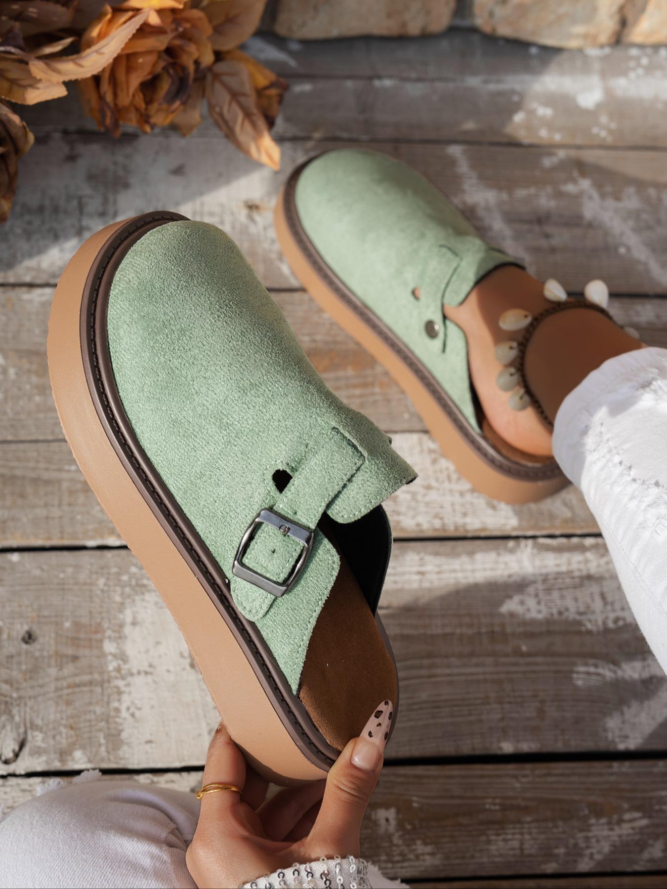 Women's Multi-Color Velvet Slip-On Shoes, Elegant Comfortable Large Size Single Button Design, Casual Fashion Slippers for Spring & Fall, Slip On Lightweight