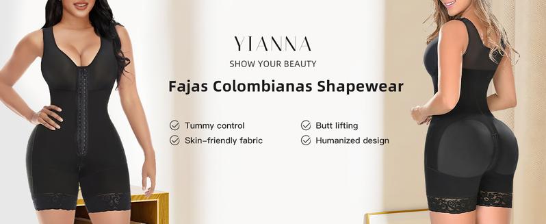 Women‘s YIANNA Fajas Colombianas Shapewear Full Body Shaper Butt Lifter with  Zipper Crotch