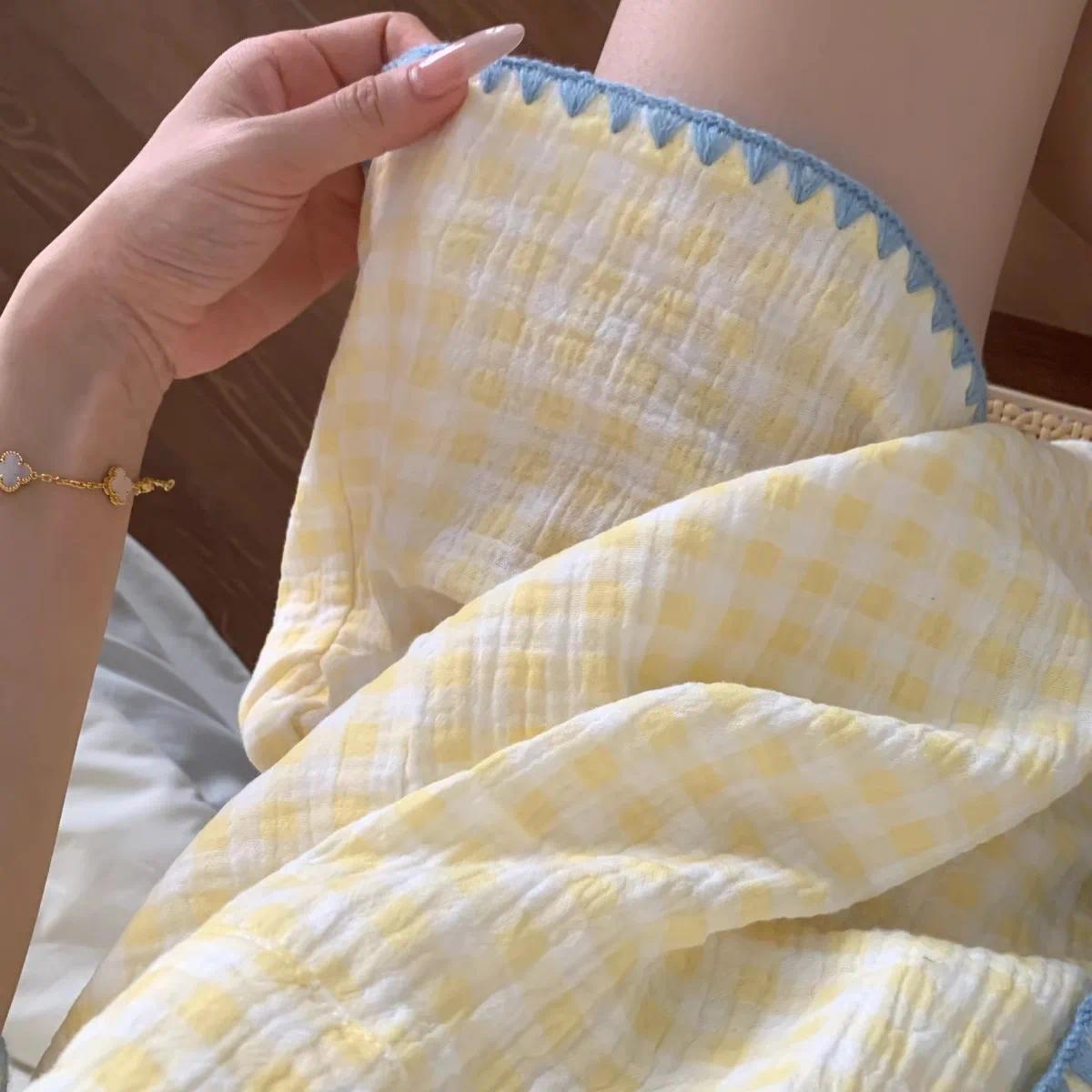 Cute Summer Color-Block Checkered Pajamas for Women: Short-Sleeve Set, Sweet Loungewear Two-Piece Set, Women's Summer Clothing