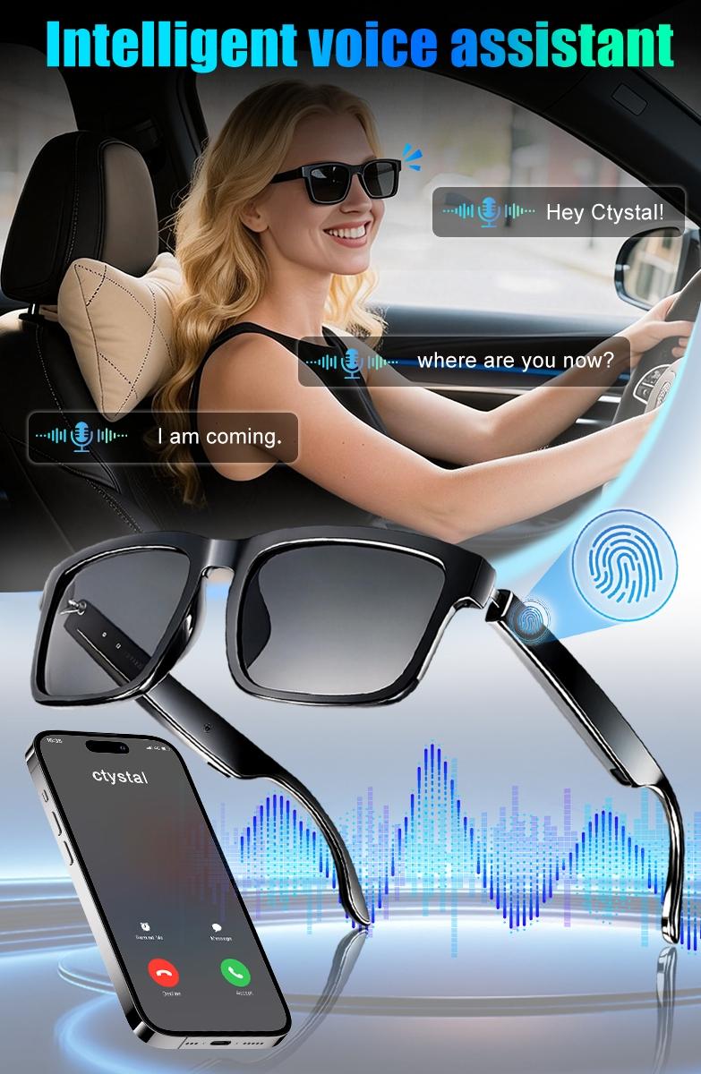 Unisex Smart Glasses - Bluetooth Audio Sunglasses with UV Protection, Voice Assistant & Touch Control,Open-Ear Speakers & Mic for Hands-Free Calls,Suitable for Running, Driving, and Outdoor Activities