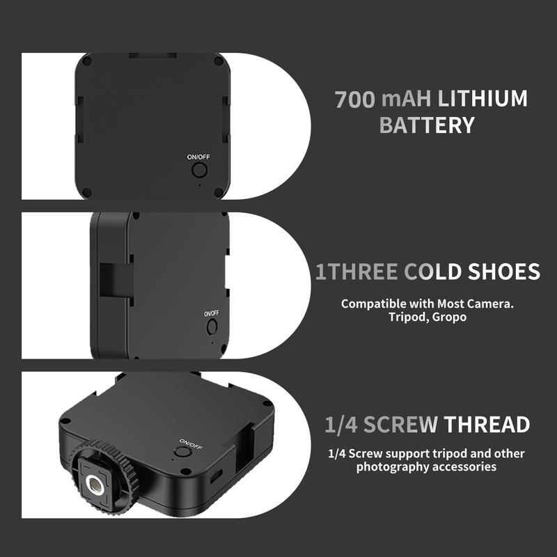 Portable Light, Rechargeable LED Video Light, Camera Fill Light, 6000K Light with Cold Shoe Mount for Sony, Nikon, Canon DSLR Camera and Vlogging, Live Streaming