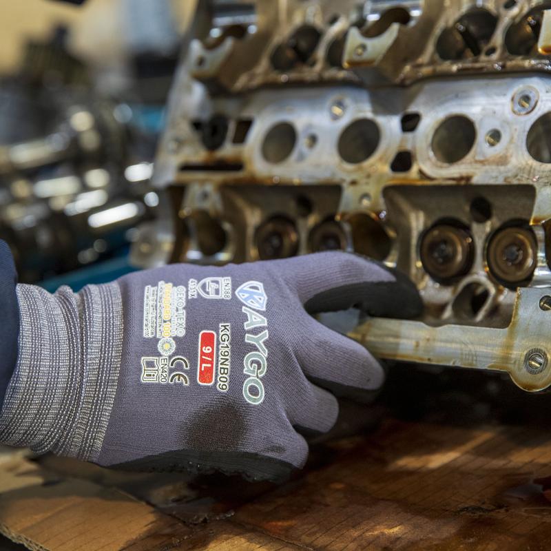 KAYGO Work Gloves MicroFoam Nitrile Coated KG19NB, Seamless Knit Nylon Safety Work Gloves with Micro Dots on palm, Ideal for General Purpose, Automotive, Home Improvement, Painting Protector