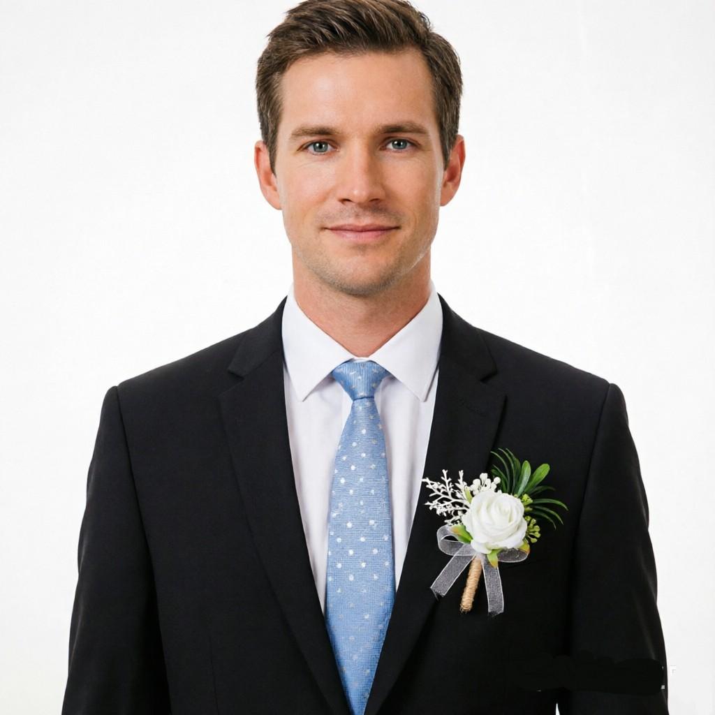 European-style groom and best man boutonnieres for wedding, white rose artificial flower brooch, Floral Brooch for bride, high-end wrist flowers for wedding, party decoration boutonnieres and wrist flowers, Boutonniere pins