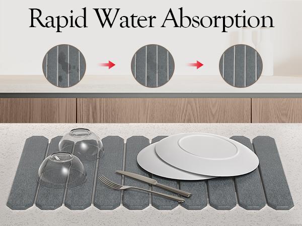 Msercuor Large Stone Dish Drying Mat 24"x16" Diatomaceous Earth Collapsible Quick Drainage for Kitchen Counter with Sanding Paper & Anti-Slip Pad Coasters Tableware