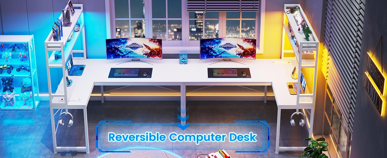 SEDETA 45.3-inch L-Shaped Desk Reversible Gaming Desk Desk Desktop Workstation Furniture Shelves Organization Office Study Modern Design