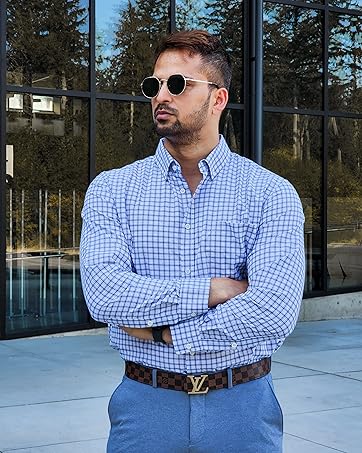 2-Pack Alimens & Gentle Men's Plaid Button Down Shirts Cotton Long Sleeve Dress Shirts Regular Fit Gingham Shirts Top Menswear