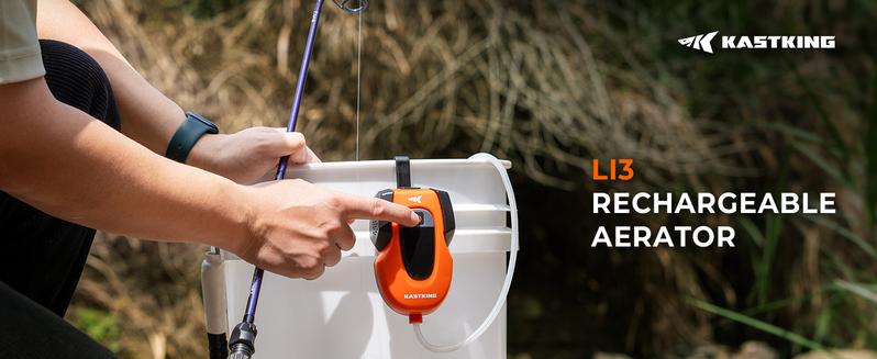 KastKing Li3 Aerator Pump - Rechargeable Battery, Real-Time Display, Multiple Airflow Settings, Aerator for Fish and Bait Buckets, Live Bait Aerator and More