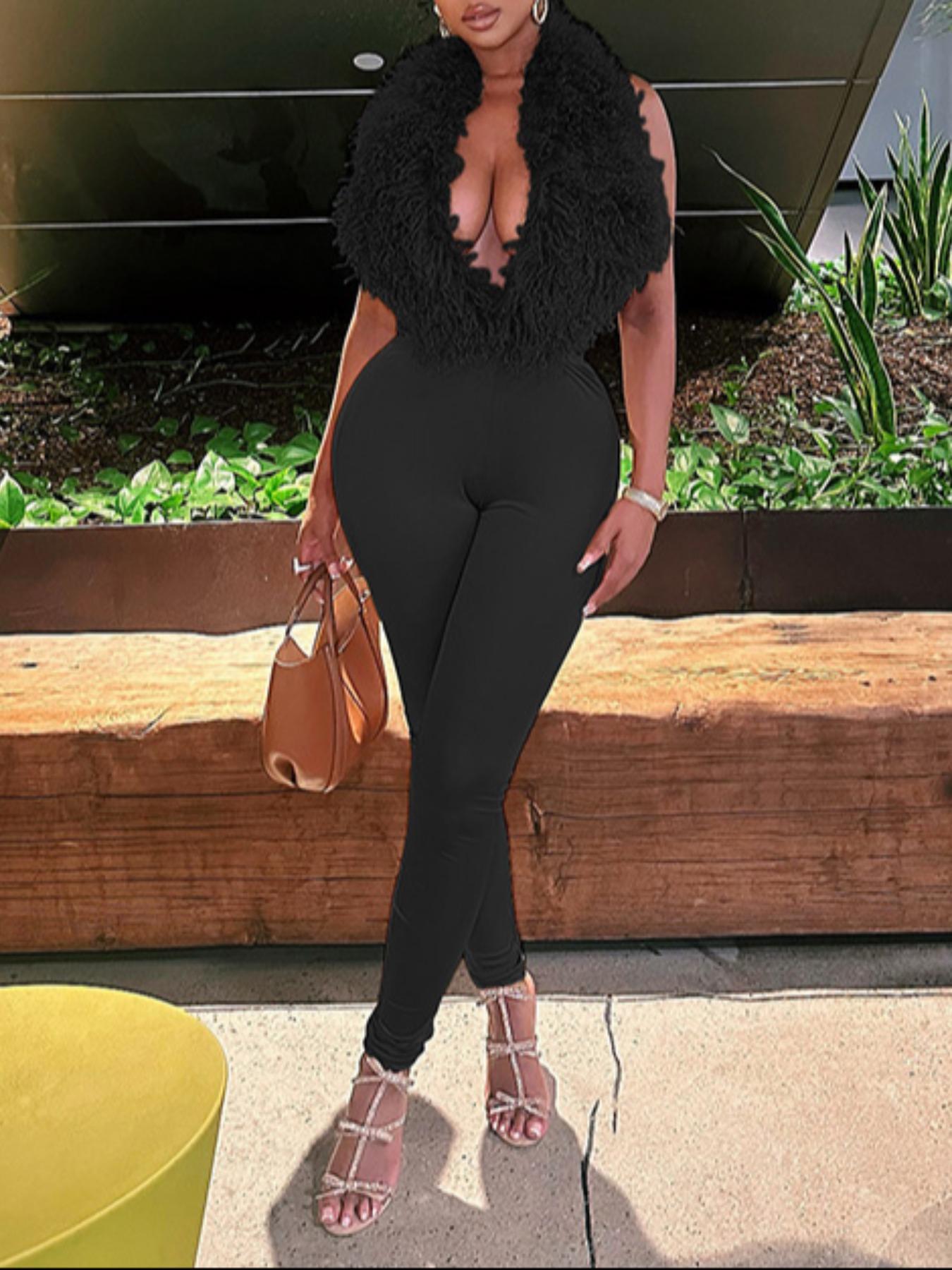 Women's Sexy Backless Deep V Neck Halter Top Set, Autumn Fashion Sleeveless Tie Shoulder, Casual & Party Wear