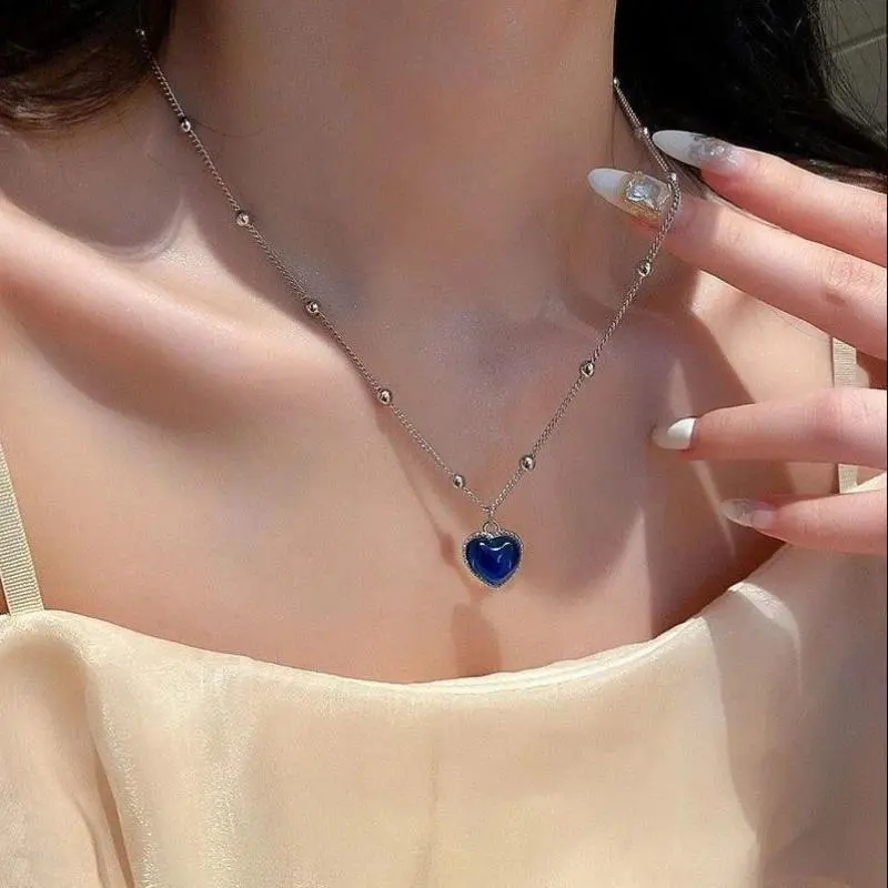 New Changes in Color with Temperature Heart Pendant Necklace Hip Hop Punk Clavicle Chain Collar for Women Friendship Jewelry