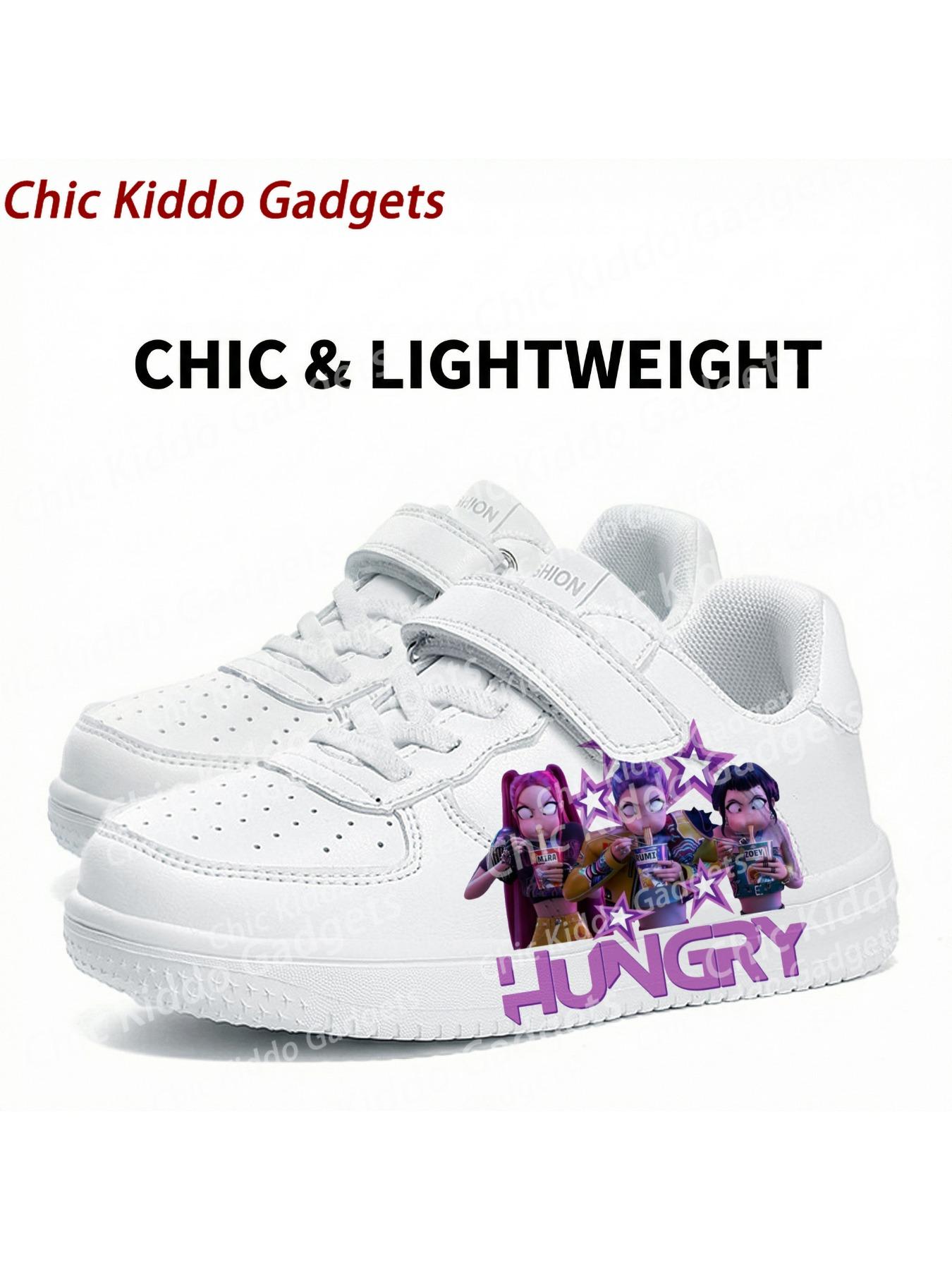 2026 children's white shoes, girls' pattern print design thick-soled sneakers, durable casual fashion sports shoes