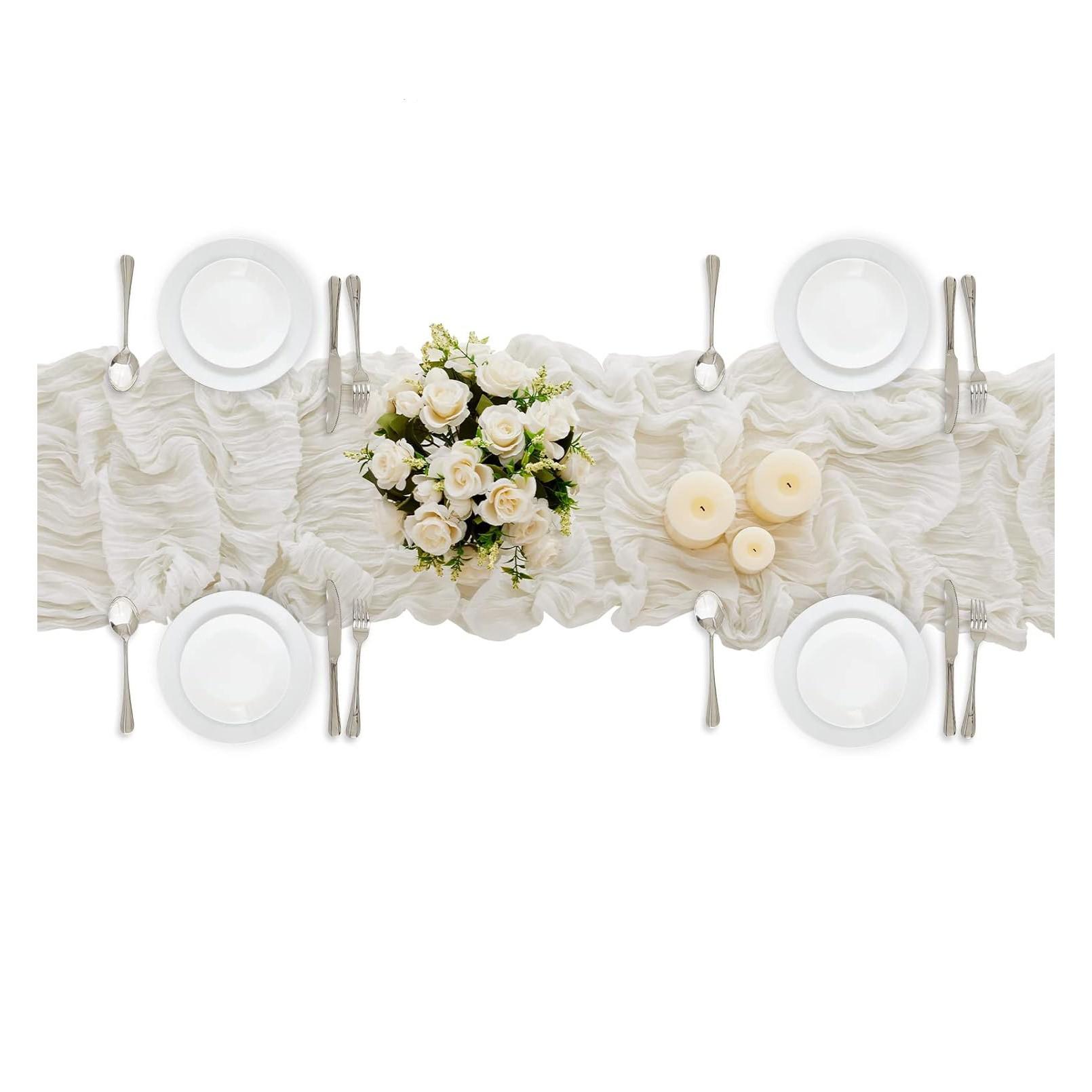 10 Pcs Sage White Table Runner Bohemian Country-Style Table Runner, Suitable for Weddings, Baby Baptism Parties and Holiday Decorations