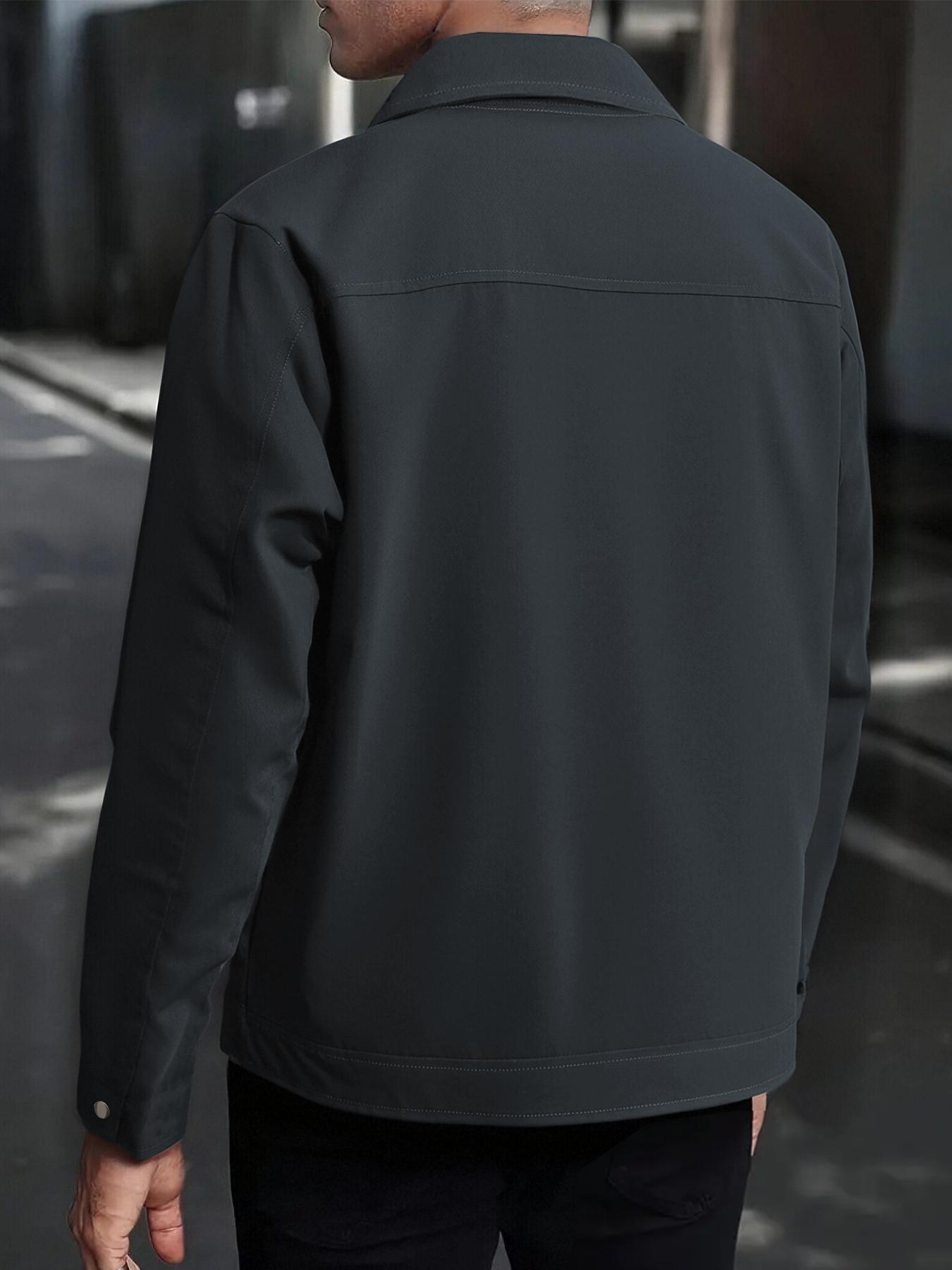 Men's Spring and Autumn Lightweight Jacket - Simple Office Solid Color Casual Jacket, Zipper Closure - Collar Design, Machine Washable, Polyester Fiber, Suitable for Daily Leisure, Work, and Formal occasions