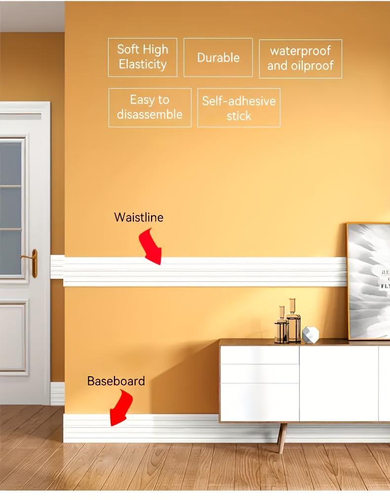 Extra Large Size 90.55in×5.51in Top Corner Foam Wall Edge Strip Sticker Foldable Self-adhesive Waterproof BaseboardCorner Waistline Sticker 2/4 Rolls