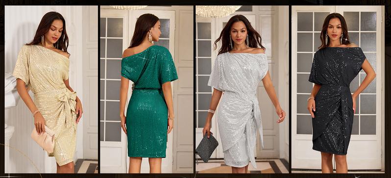 GRACE KARIN Cocktail Dresses for Evening Party One Shoulder Ruched Sequin Dresses GRACE KARIN Cocktail Dresses for Evening Party One Shoulder Ruched Sequin Dresses