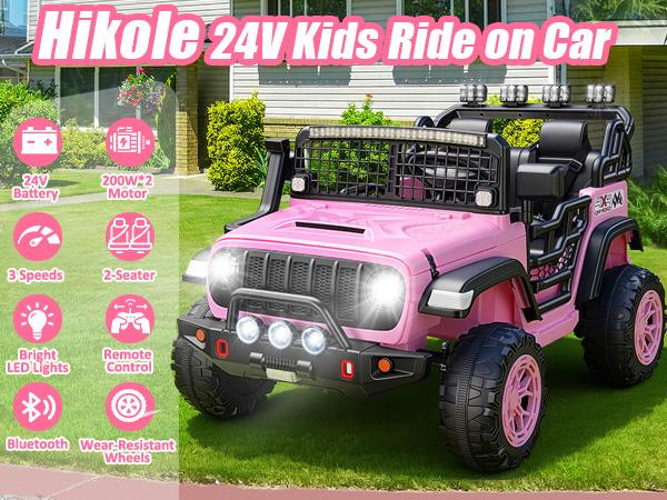 Hikole 24V 2-Seater Electric Ride On Car for Big Kids – Remote Control, Dual 200W Motors, Wide Seats, 4-Spring Suspension, Bluetooth Music, LED Lights & 3 Speeds Hikole 24V 2-Seater Electric Ride On Car for Big Kids – Remote Control, Dual 200W Motors, Wide Seats, 4-Spring Suspension, Bluetooth Music, LED Lights & 3 Speeds