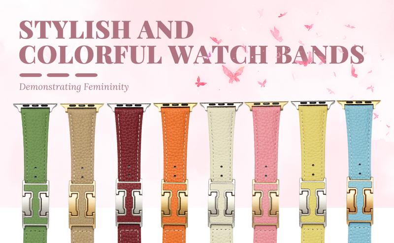 CRAZYGRASS Magnetic Leather Strap for Women Watch band Fit 38mm/40mm/41mm/42mm/44mm/45mm/46mm/49mm Square Smartwatch Compatible with Smartwatch 9/8/7/6/5/4/3/2/1/SE/SE2 Breathable [WATCH NOT INCLUDED] Wearable Electronic Gadgets