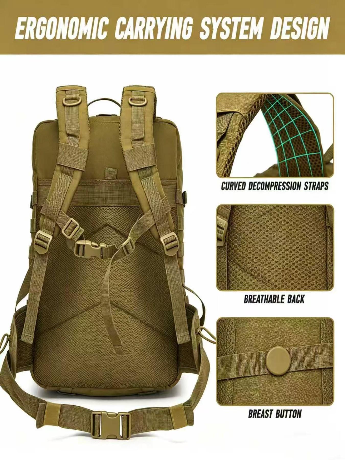 45L Large Capacity Molle Tactical Backpack, Waterproof Durable Outdoor Travel Bag, 15.6 Inch Laptop Compartment, Ergonomic Load Relief