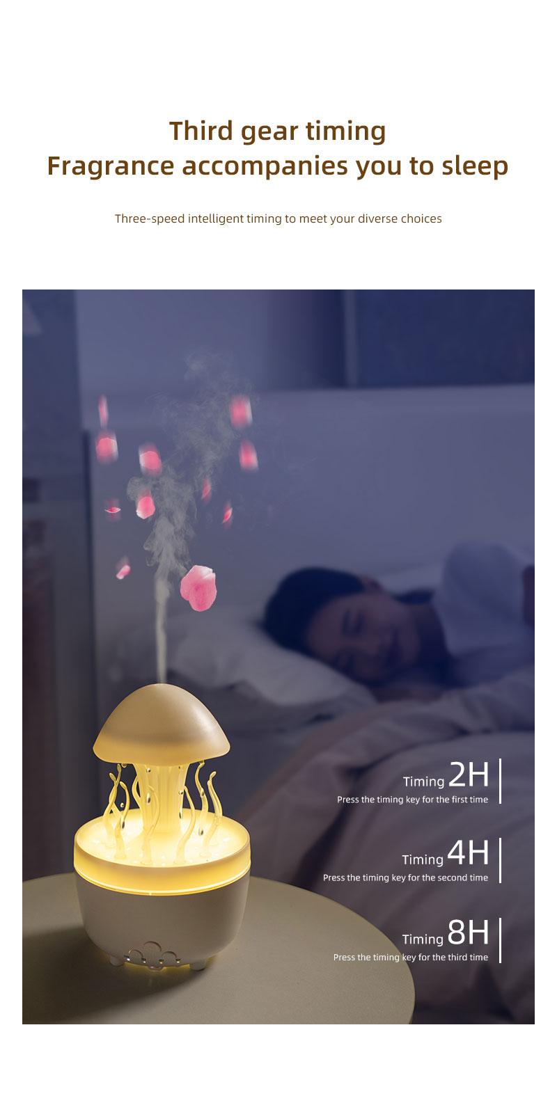 Rotating raindrop aromatherapy machine household colorful night light desktop mushroom water grass air humidifier with remote control diffuser